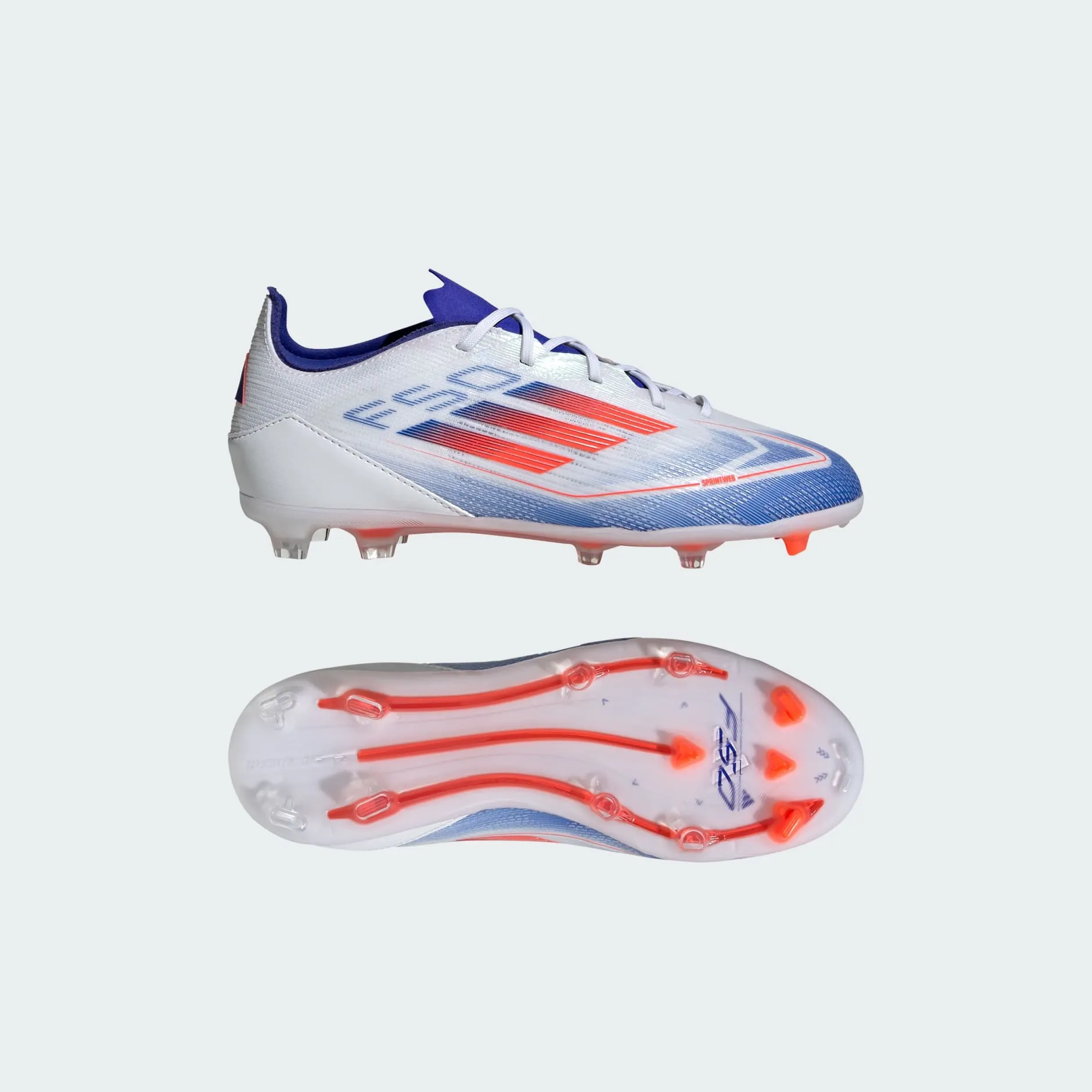 adidas F50 PRO Firm Ground Soccer Cleats | Cloud White-Solar Red-Lucid Blue | Kid's Unisex