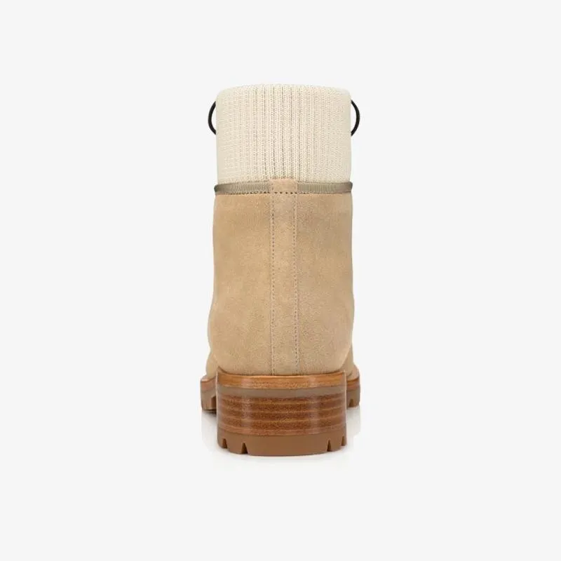 Beige Leather Hiking-Inspired Boot