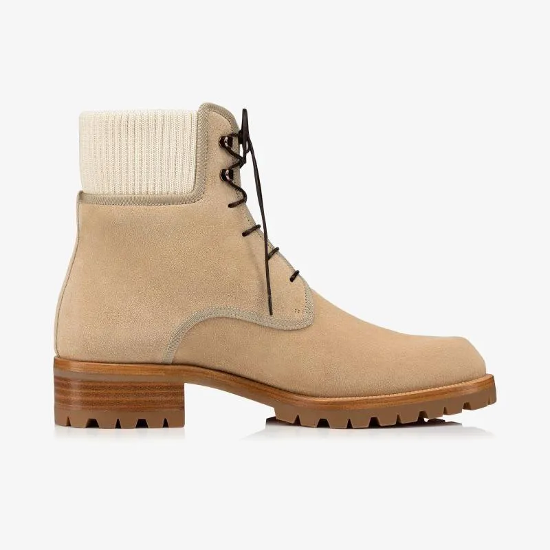 Beige Leather Hiking-Inspired Boot