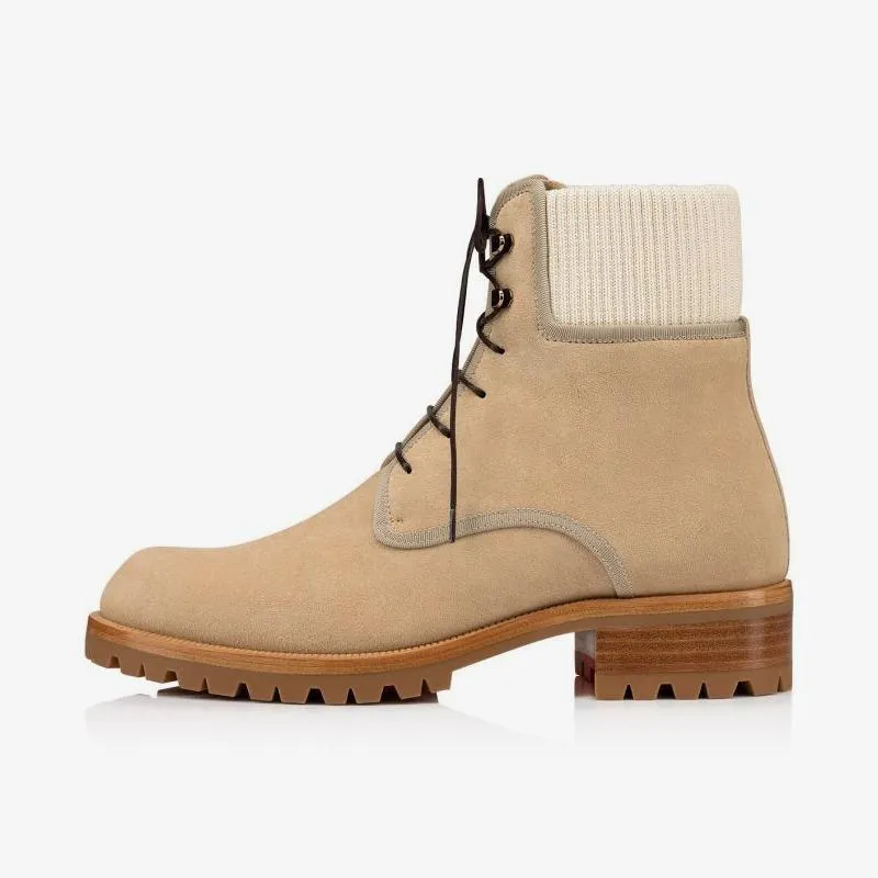 Beige Leather Hiking-Inspired Boot