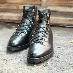 Black Leather Larett Chunky Hiking Combat Boots - Hiking and Trekking Boots