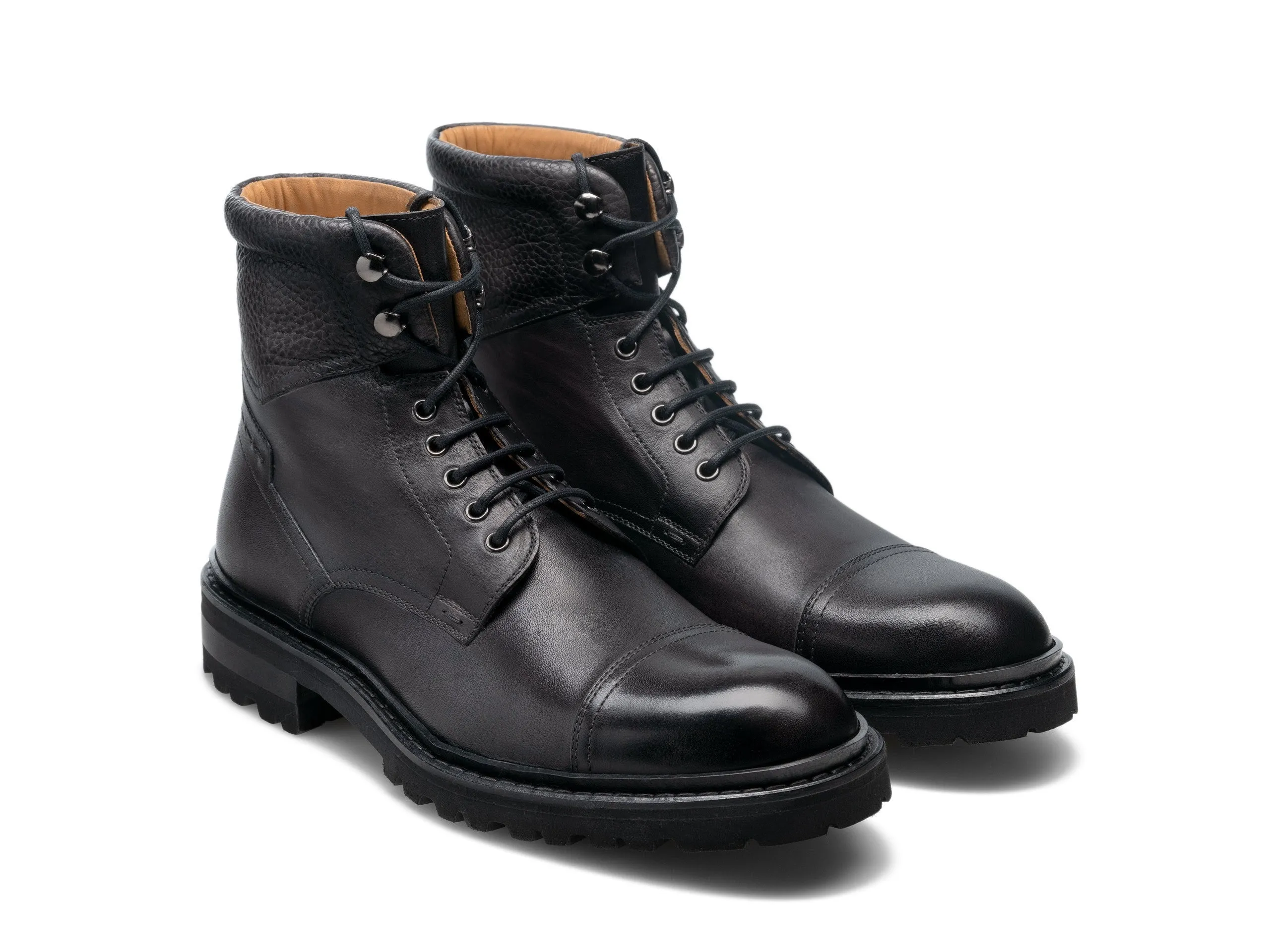 Black Leather Travis Chunky Hiking Toe Cap Derby Boots - Hiking and Trekking Boots