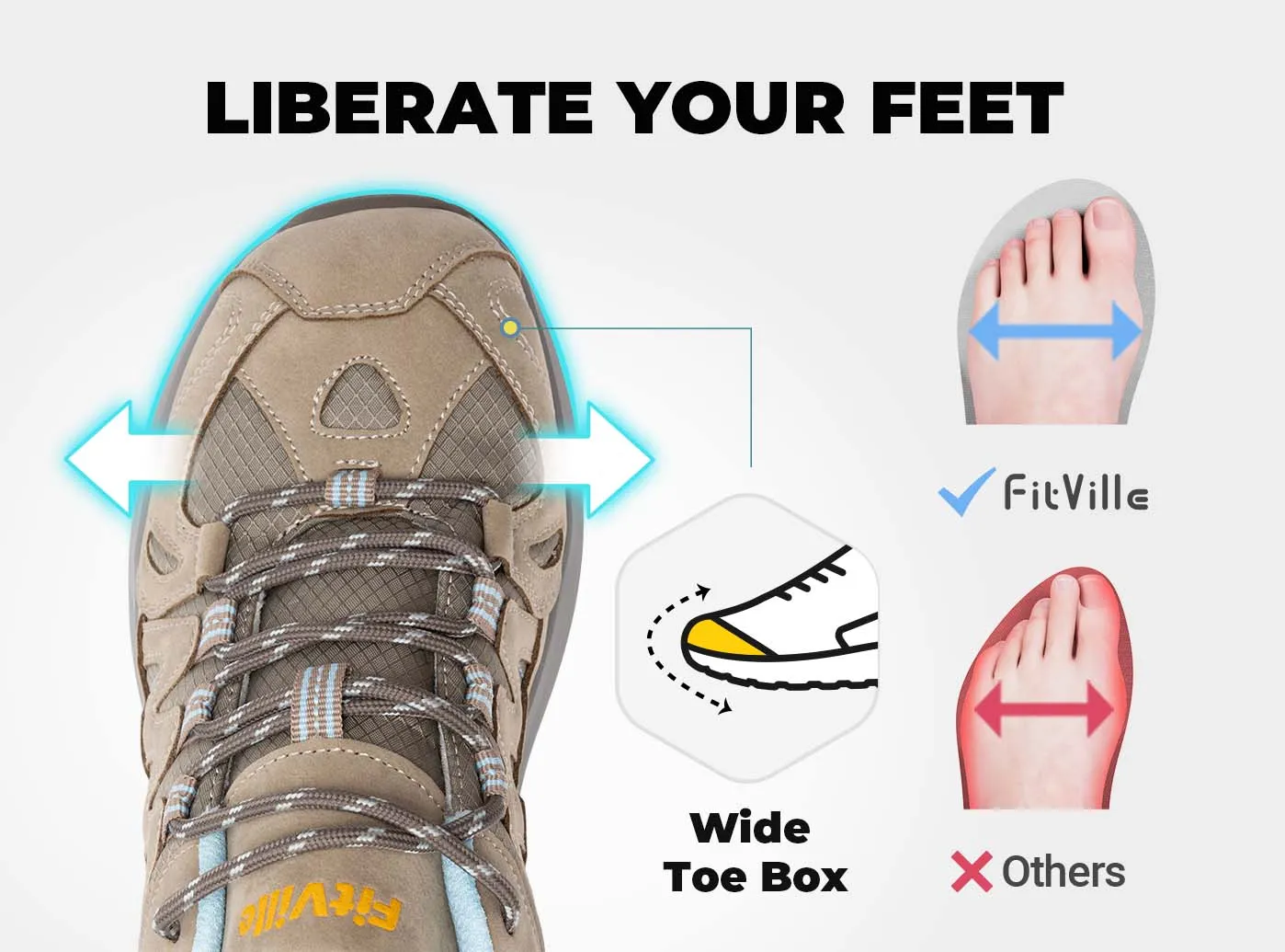 FitVille Women's Low-Top Sturdy Core Hiking Shoes V3