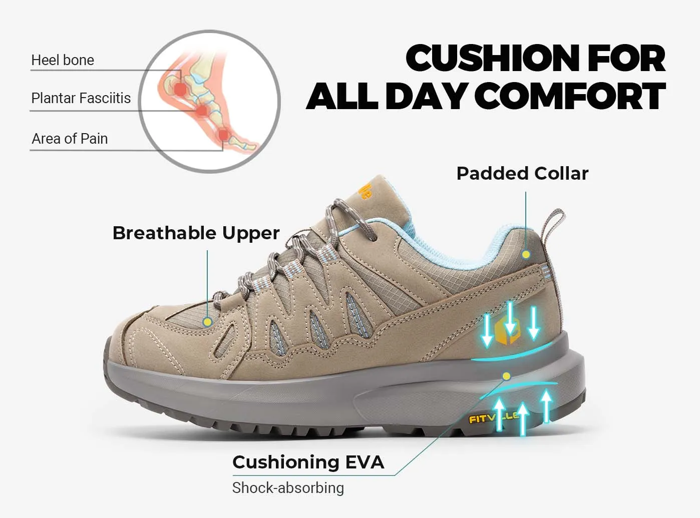 FitVille Women's Low-Top Sturdy Core Hiking Shoes V3